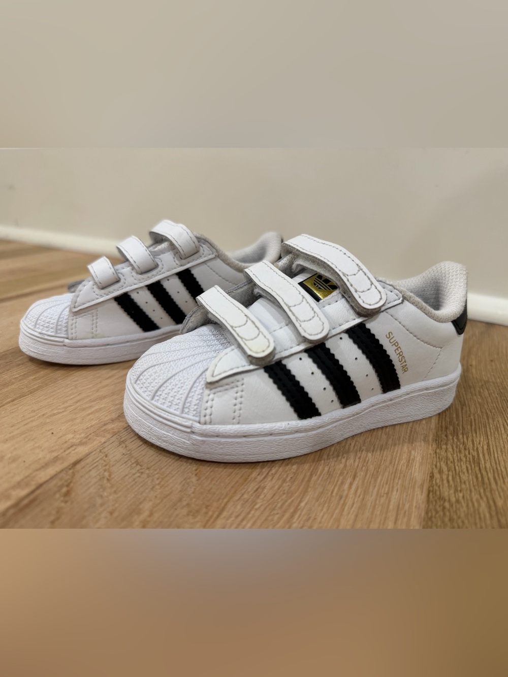 adidas Kids White & Black Superstar Velcro Sneakers